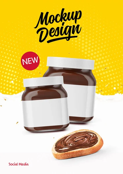 Zwei Glasgefäße Mit Schokoladenaufstrich Attrappe Von Vorne Werbe Hintergrund Rendering — Stockfoto