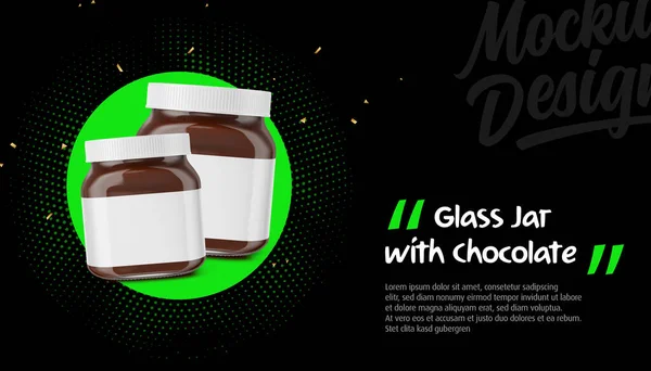チョコレートスプレッドモックアップフロントビューと2つのガラスジャー 広告の背景 3Dレンダリング — ストック写真
