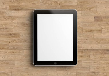 Tahta Arkaplanda Tablet Modeli 3B Hazırlama