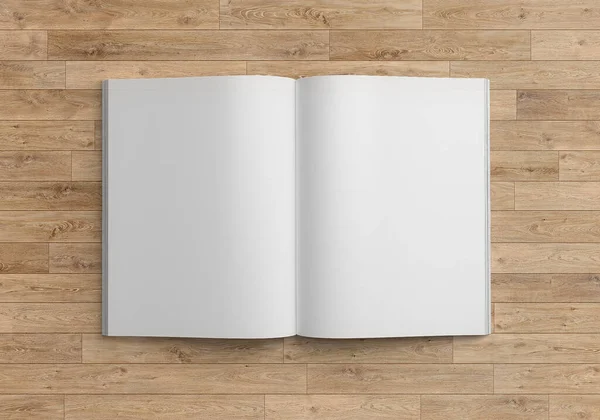 Blank Magazine Brochure Mockup Wood Background — Stockfoto