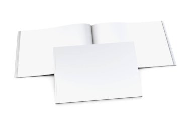 Blank white landscape book on white background 3D Rendering