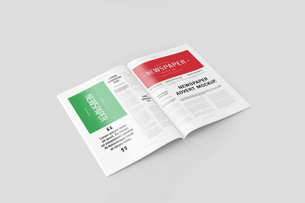 Zeitungswerbung Magazin Broschüre Mockup Rendering Weißer Hintergrund — Stockfoto