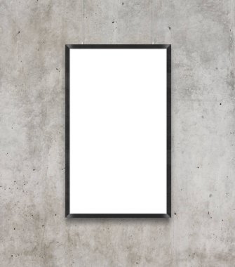 Beyaz boş poster çerçeve mock-up gri duvar ile