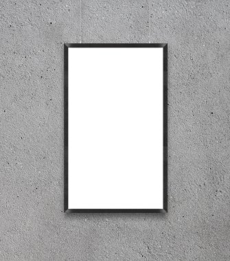 Beyaz boş poster çerçeve mock-up gri duvar ile