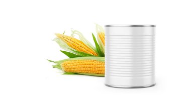 Canned Corn Grain Mockup Isolated on White Background