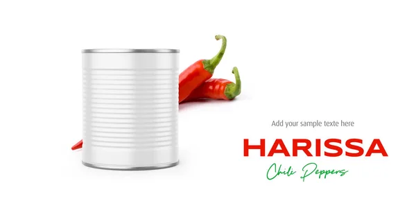 Canned Harissa Chili Peppers Mockup Isolated White Background — Foto de Stock