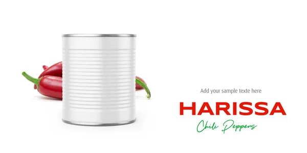 Canned Harissa Chili Peppers Mockup Isolated White Background — Stock fotografie