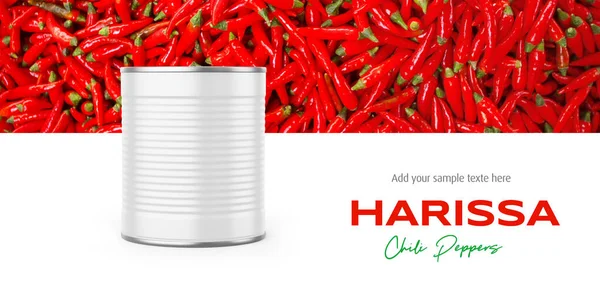 Canned Harissa Chili Peppers Mockup Isolated White Background — Stock fotografie