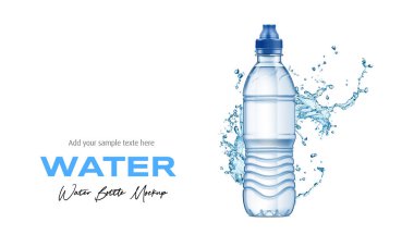 Plastic water bottle mockup In splash water