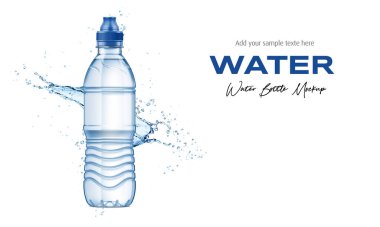 Plastic water bottle mockup In splash water
