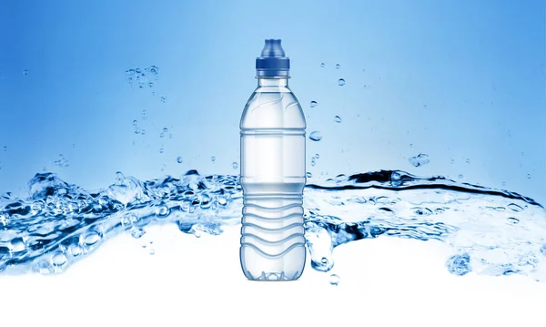 Plastic water bottle mockup In splash water