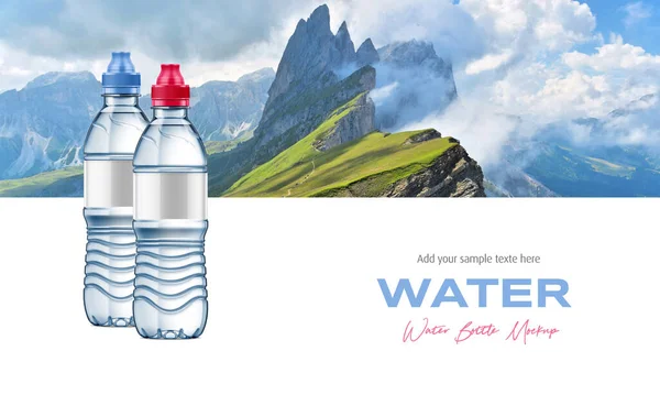 Plastic Water Bottles Mockup Mountain Landscape Background — Stock fotografie