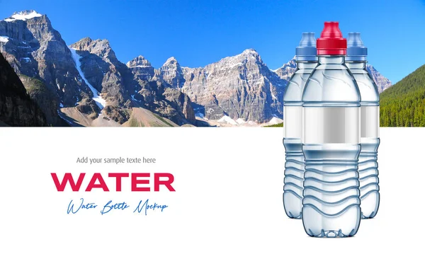Plastic Water Bottles Mockup Mountain Landscape Background — Stock Fotó