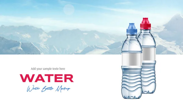 Plastic Water Bottles Mockup Mountain Landscape Background — Stock Fotó