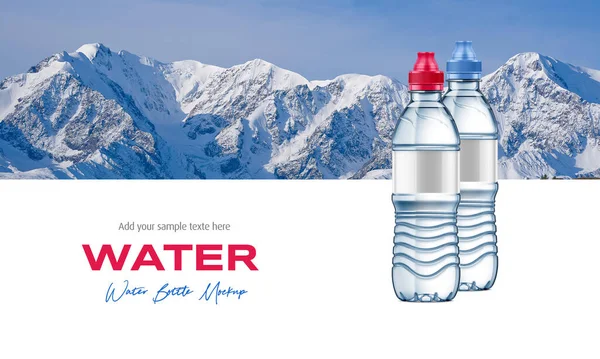 Plastic Water Bottles Mockup Mountain Landscape Background — kuvapankkivalokuva