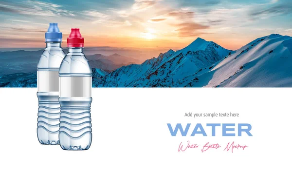 Plastic Water Bottles Mockup Mountain Landscape Background — Photo