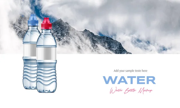 Plastic Water Bottles Mockup Mountain Landscape Background — Zdjęcie stockowe