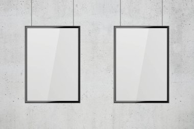 Beyaz boş poster çerçeve mock-up gri duvar ile