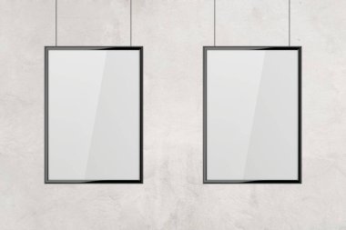 Beyaz boş poster çerçeve mock-up gri duvar ile