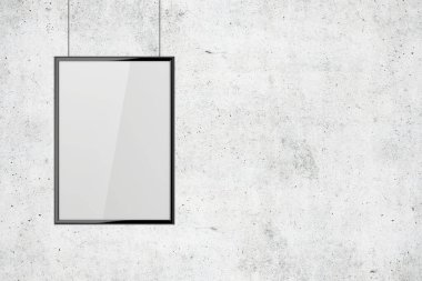 Beyaz boş poster çerçeve mock-up gri duvar ile