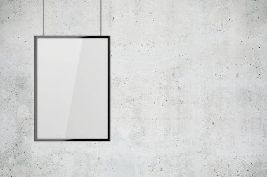 Beyaz boş poster çerçeve mock-up gri duvar ile
