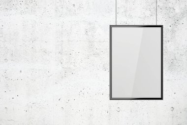 Beyaz boş poster çerçeve mock-up gri duvar ile