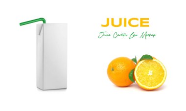 Juice Box Package with Straw Mockup