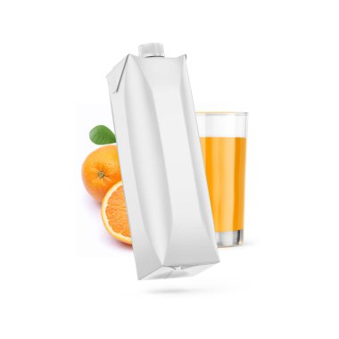 Orange Juice Carton Box Mockup With Glass and Fruits