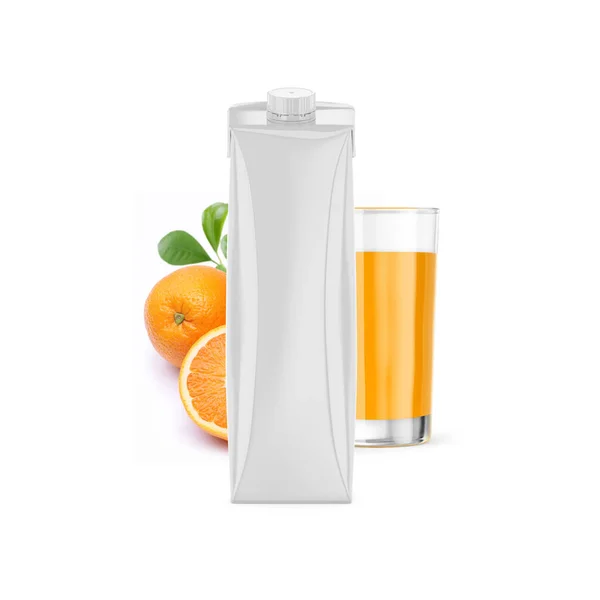 Orange Juice Carton Box Mockup Glass Fruits — Stock Fotó