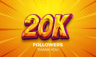 20 bin takipçi kutluyor. Sosyal medya başarı afişi. İzleyiciler 3B yazdığınız için teşekkür ederiz.