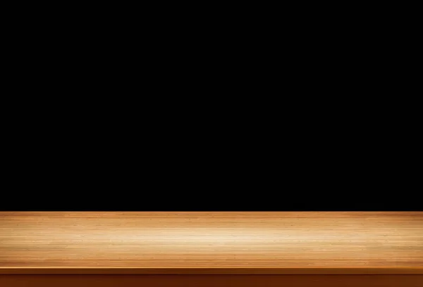 Leerer Holztisch Auf Schwarzem Hintergrund — Stockfoto