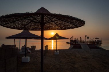 Mısır 'da plaj şemsiyeleri (Afrika).