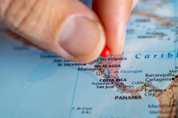 哥斯达黎加在世界地图上的位置 哥斯达黎加旅行目的地规划 — 图库照片