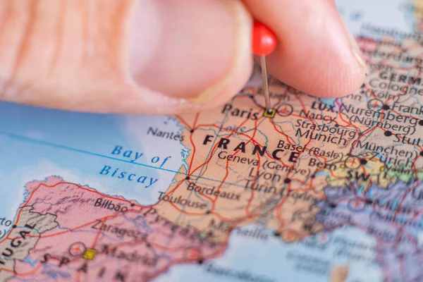 法国在世界地图上签了名 法国旅行目的地规划 — 图库照片
