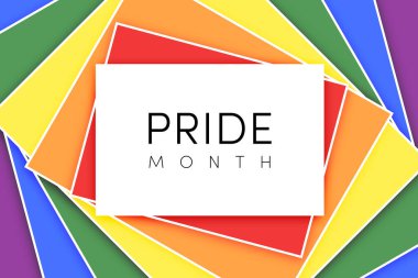 Haziranda Gay Gurur Ayı. LGBTQ çok renkli gökkuşağı bayrağı. Eşcinsel onur konseptinin orijinal renk sembolü, yüksek çözünürlüklü poster