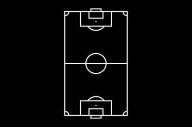 Futbol sahası. Futbol sahasının yukarısından bak. Contour siyah arkaplan üzerindeki çizgileri sınırlandırır