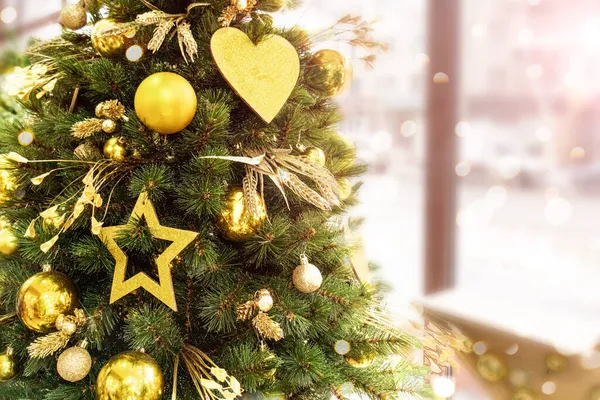 Moderna Decoración Del Árbol Navidad Decoraciones Navidad Oro Color Heart — Foto de Stock