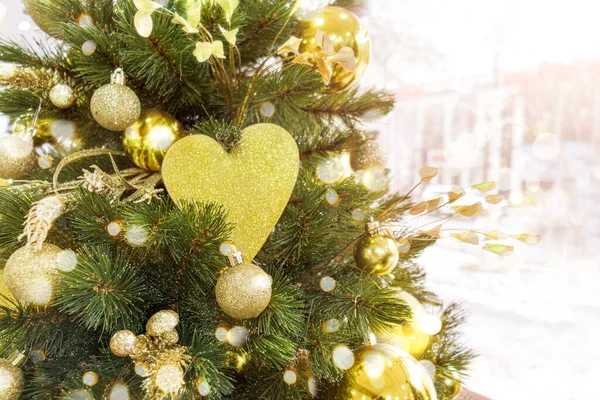 Moderna Decoración Del Árbol Navidad Decoraciones Navidad Color Dorado Tendencia — Foto de Stock
