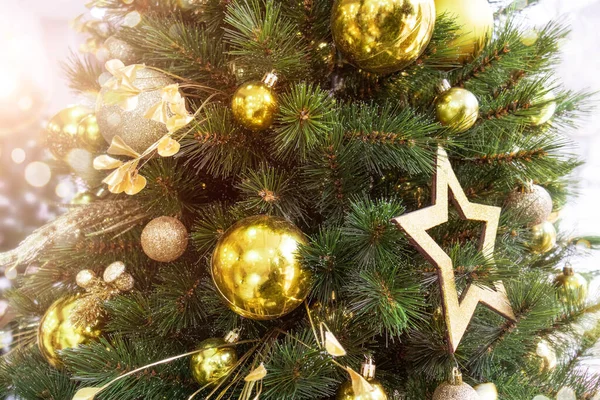 Moderna Decoración Del Árbol Navidad Decoraciones Navidad Oro Color Heart — Foto de Stock
