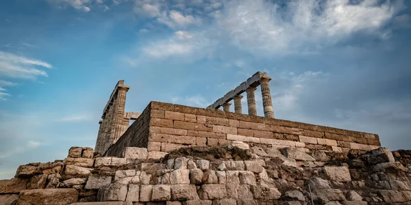 Evening Cape Sounion Foot Ancient Temple Poseidon — Stock Photo, Image