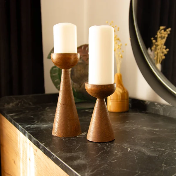 Holz Kerzenständer Set Wohnkultur — Stockfoto