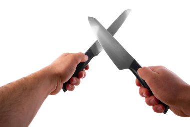 elinde beyaz izole bir bıçak el