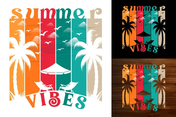 Summer Vibes Beach Póló Dizájn Inspiráló Inspiráló Idézetek Summer Beach — Stock Vector