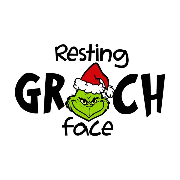 Resting Grinch Face Phrase Vector Christmas Xmas Greetings Cards Invitations — Stock Vector