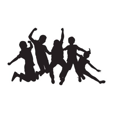 kids plying, dancing silhouette vector