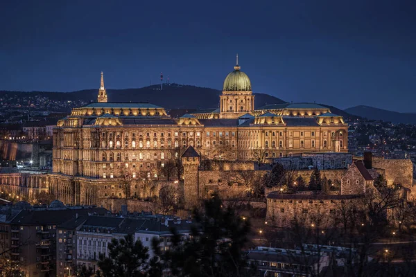 Budapest Magyarország Gyönyörű Budai Várhoz Királyi Palota Amint Gellért Hegy — Stock Fotó