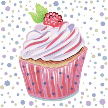 Ahududu ve kremalı renkli kek.