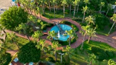 Fountain in the park Alanya Turkey Aerial 4 K