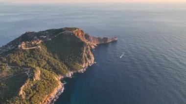 Castle Alanya Kalesi Aerial View 4 K of Mountain and City Turkey