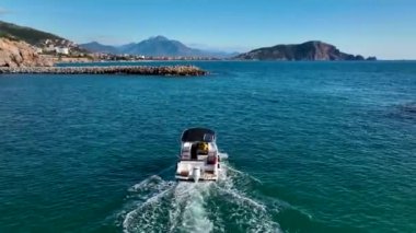 Sailing Yacht Sails to Sea Aerial View 4 K